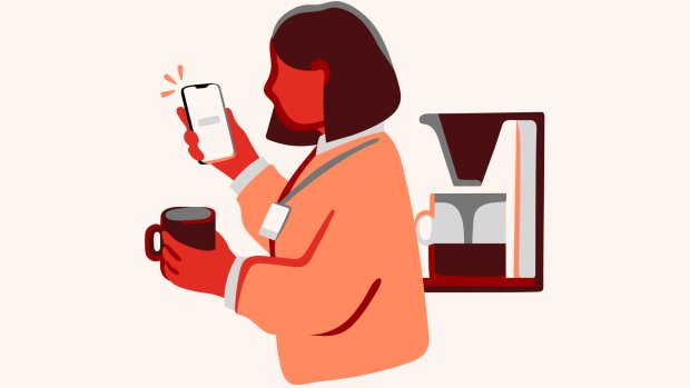 Illustrasjon av dame som besøker Digipost kontroll via mobiltelefonen sin